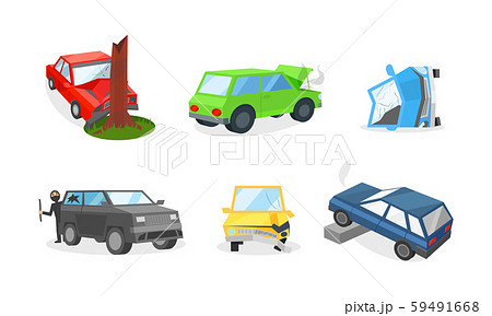 Damages Of Different Cars Accidents And のイラスト素材