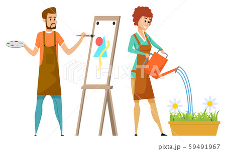 Artist and Gardener, Drawing and Watering Vector Artist and Gardener, Drawing and Watering Vector 59491967