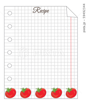 Leaf in a cage. A sheet of notepad. Note paper. Paper for recipes. Recipe paper with tomato ornament. Leaf in a cage. A sheet of notepad. Note paper. Paper for recipes. Recipe paper with tomato ornament. 59492344