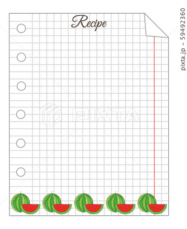 Leaf in a cage. A sheet of notepad. Note paper. Paper for recipes. Paper for recipes with watermelon ornament. 59492360
