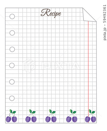 Leaf in a cage. A sheet of notepad. Note paper. Paper for recipes. Paper for recipes with plum ornament. Leaf in a cage. A sheet of notepad. Note paper. Paper for recipes. Paper for recipes with plum ornament. 59492361