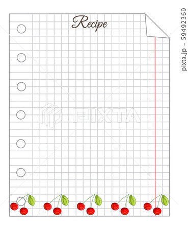 Leaf in a cage. A sheet of notepad. Note paper. Paper for recipes. Paper for recipes with cherry ornament. Leaf in a cage. A sheet of notepad. Note paper. Paper for recipes. Paper for recipes with cherry ornament. 59492369