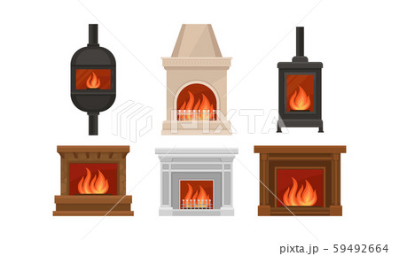 Set Of Fireplaces With Different Shapes And Design Vector Illustration 59492664