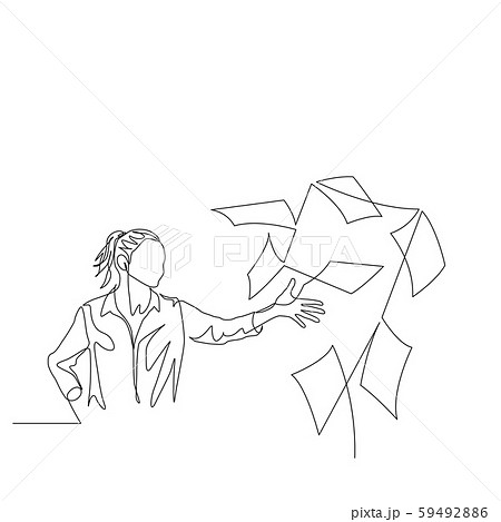 Continuous one line woman throw documents into the air in front of her. Woman is tired of everything 59492886