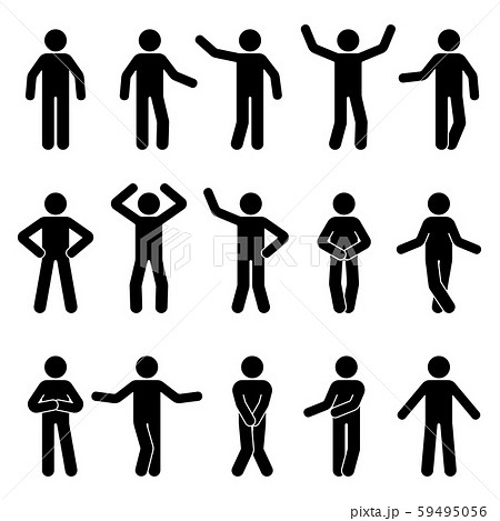 stick figure icon man, isolated pictograms of people, human poses