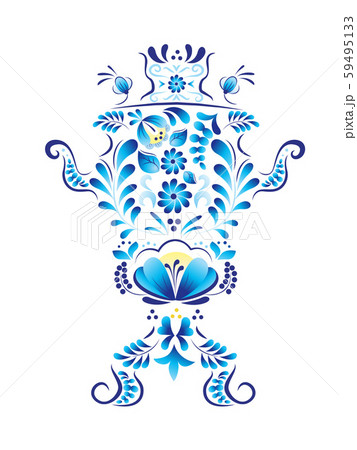 Russian symbol samovar made in style gzhel. Vector illustration 59495133