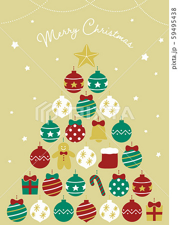 オーナメントのかわいいクリスマスツリー ベージュ のイラスト素材
