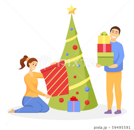 Christmas Holiday Celebration, People by Pine Tree 59495591