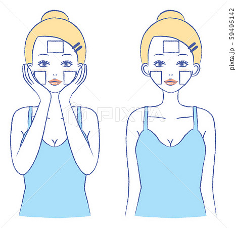 女性 スキンケア コットンパック 美容 フェイスパック イラストのイラスト素材