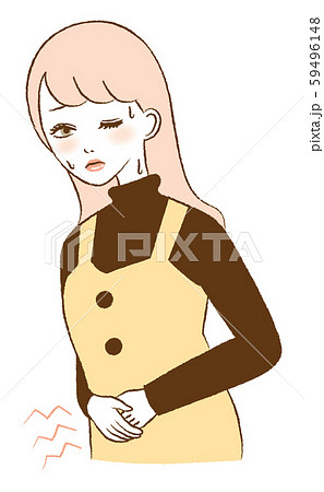 腹痛　女性　生理痛　お腹　痛い　便秘　イラスト 59496148