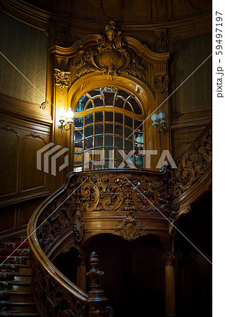 Vintage wooden spiral staircase. House of Vintage wooden spiral staircase. House of 59497197