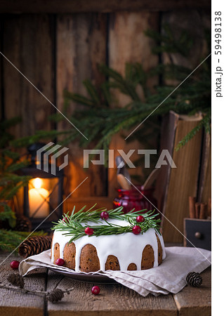 Traditional homemade Christmas fruit cake on the Traditional homemade Christmas fruit cake on the 59498138