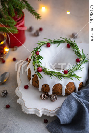 Traditional homemade Christmas fruit cake on the Traditional homemade Christmas fruit cake on the 59498175
