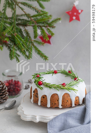 Traditional homemade Christmas fruit cake on the Traditional homemade Christmas fruit cake on the 59498179