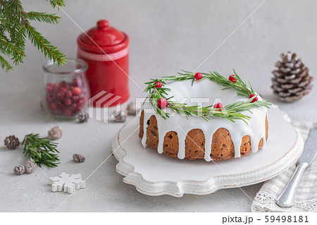 Traditional homemade Christmas fruit cake on the Traditional homemade Christmas fruit cake on the 59498181