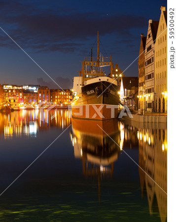 River Motlawa and ship in Gdansk by night 59500492