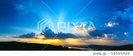 Panorama Sunset sky with ray light in twilight 59505424