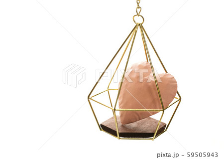 金のカゴに入ったピンクのハートとコピースペース 59505943