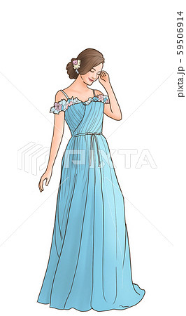 水色のカクテルドレスを着た女性のイラスト素材