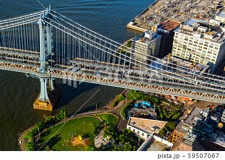 Aerial view of the Manhattan Bridge over the East River in NY 59507067