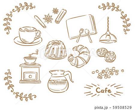 カフェの素材セット コーヒーとパン のイラスト素材