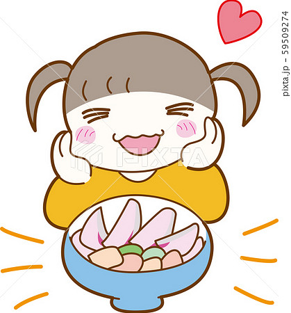 海鮮丼 喜ぶ 女の子 かわいい イラスト カラフル 新鮮 コミカルのイラスト素材