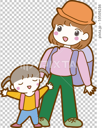 ハイキング 遠足 山登り 笑顔 表情 親子 子ども 深呼吸 カラフルのイラスト素材