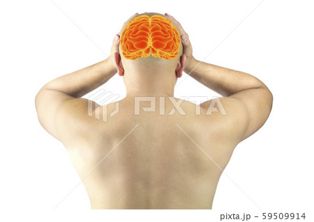 asian man touch head feel headache migraine , x-ray brain asian man touch head feel headache migraine , x-ray brain 59509914