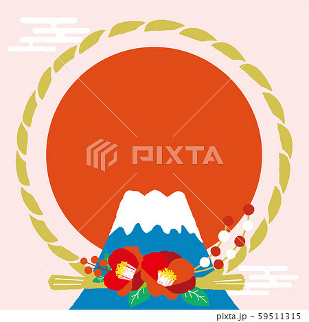 正月 富士山と椿の水引き 背景イラストのイラスト素材 59511315 Pixta