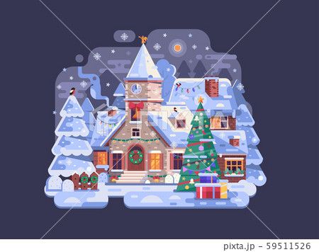 Holidays Christmas Village Night Scene with Church 59511526