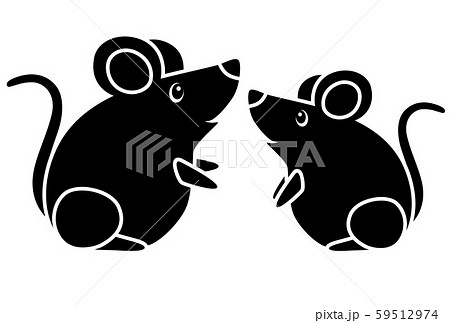モノクロねずみイラスト 向かい合う 素材のイラスト素材