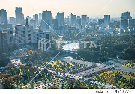 日本の東京都市景観　天皇陛下の即位を祝うパレード「祝賀御列の儀」・歴史的瞬間（車列を一望）＝10日 59513776