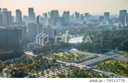 日本の東京都市景観　天皇陛下の即位を祝うパレード「祝賀御列の儀」・歴史的瞬間（車列を一望）＝10日 59513778