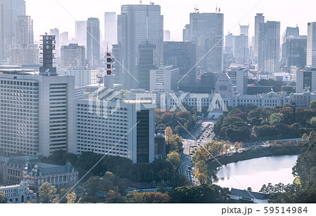 日本の東京都市景観 祝賀御列の儀 国会前にさしかかるオープンカー 歴史的瞬間 11月10日撮影の写真素材