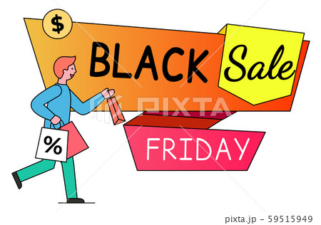 Black Sale Friday Man with Bags in Hands Shopping 59515949