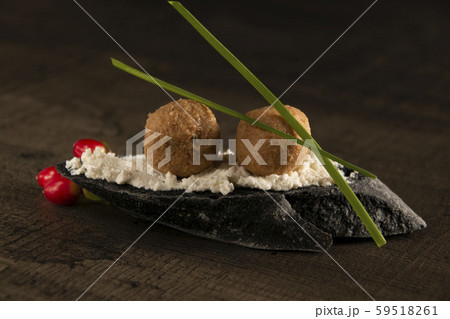 new stylish sandwich with foie gras on brown bread, a snack with foie gras 59518261