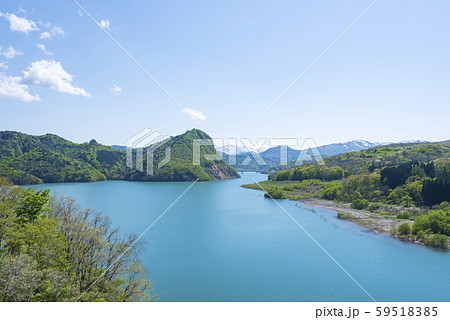 奥州湖　ダム湖　栗駒山　水源　新緑　春 59518385