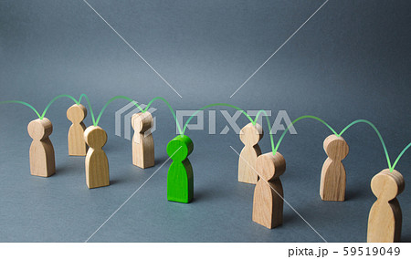The green figure of a person unites other people around him. Social connections, communication. Organization. Call for cooperation, creating a new team. Leader and leadership, coordination and action, The green figure of a person unites other people around him. Social connections, communication. Organization. Call for cooperation, creating a new team. Leader and leadership, coordination and action, 59519049