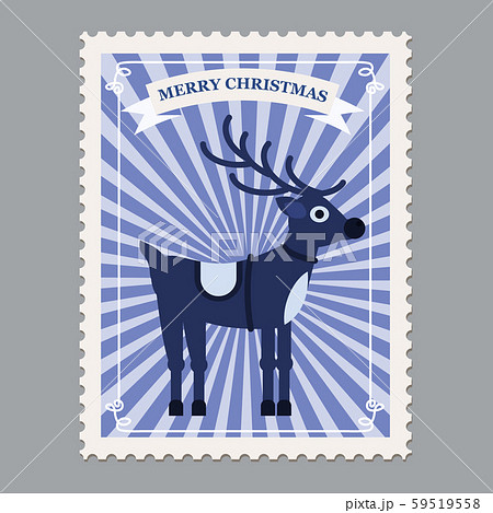 Merry Christmas retro postage stamp with deer. Vector illustration isolated 59519558