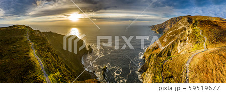 Aerial of Slieve League Cliffs are among the highest sea cliffs in Europe rising 1972 feet or 601 59519677