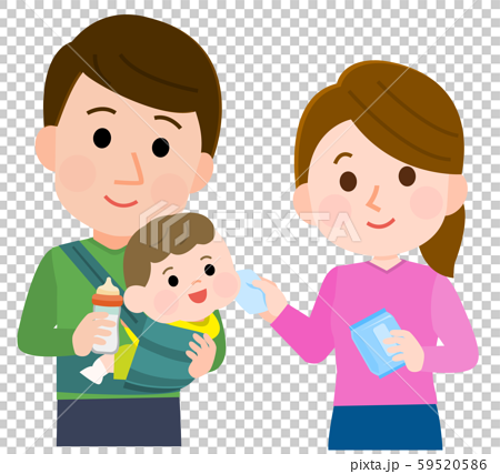 育児 協力 夫婦 赤ちゃん イラストのイラスト素材
