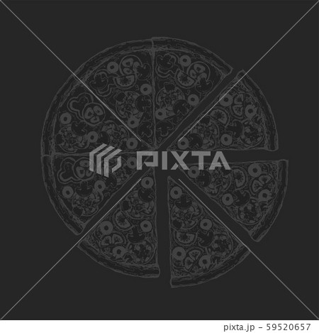 Vintage drawing, pizza, table, organic food ingredients. Hand drawn pizza illustration. Great for Vintage drawing, pizza, table, organic food ingredients. Hand drawn pizza illustration. Great for 59520657