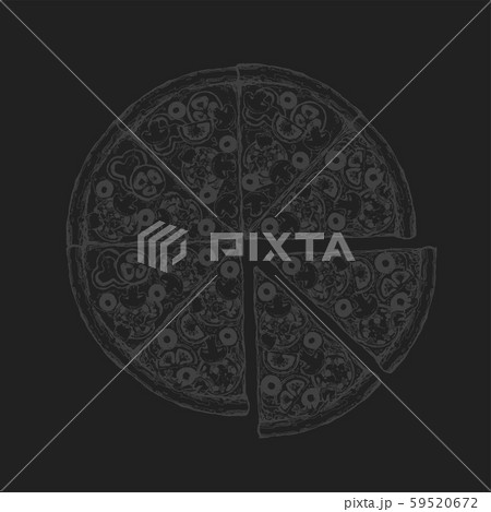 Vintage drawing, pizza, table, organic food ingredients. Hand drawn pizza illustration. Great for 59520672