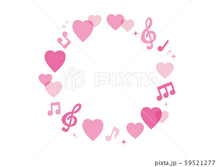 音符とハートサークルフレームのイラスト素材