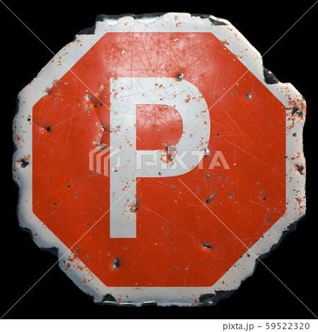Public road sign in red and white with a capitol letter P in the center isolated on black background Public road sign in red and white with a capitol letter P in the center isolated on black background 59522320