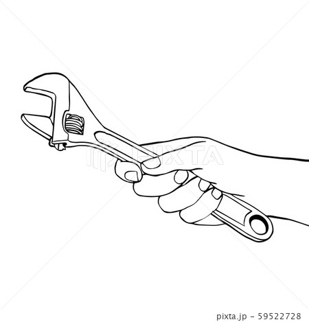 Hand holding wrench - Vector hand drawing 59522728