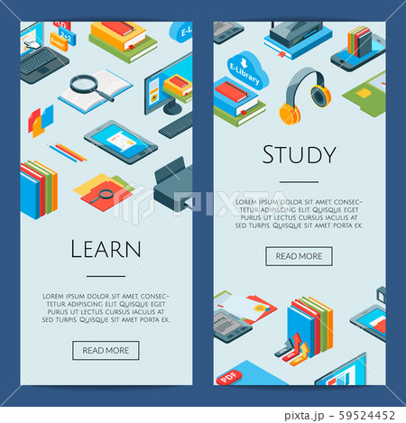 Vector isometric online education icons. 3d studying banners Vector isometric online education icons. 3d studying banners 59524452