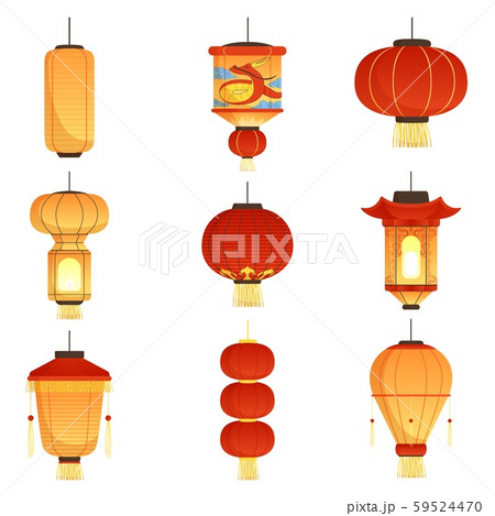 Chinese festival lanterns. China street asian chinatown wedding paper lanterns vector cartoon Chinese festival lanterns. China street asian chinatown wedding paper lanterns vector cartoon 59524470