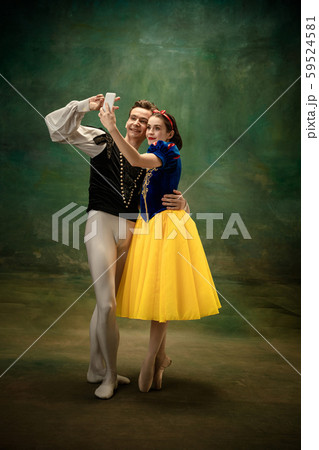 Young ballet dancers as a Snow White's characters in forest modern tales Young ballet dancers as a Snow White's characters in forest modern tales 59524581