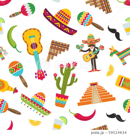 Vector flat Mexico attributes pattern or background illustration 59524634